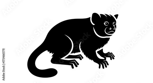 Black Lemur Silhouette Graphic Illustration on White Background.