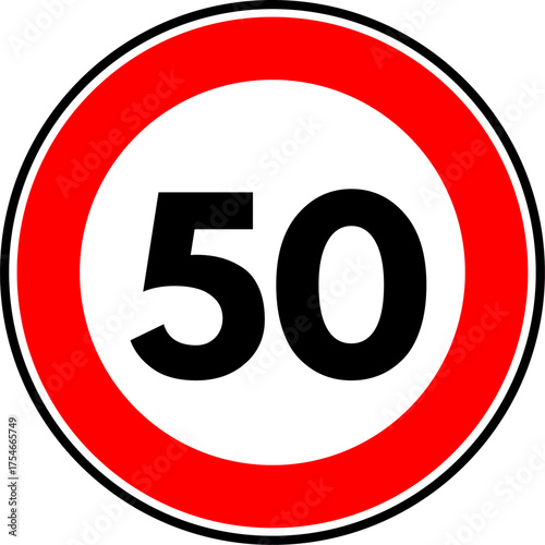 Speed limit 50 traffic sign, Speed limit 50 kilometers per hour road sign