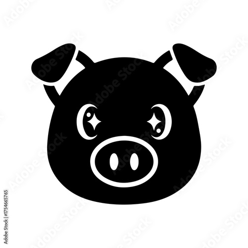 Black and White Stylized Pig Head Silhouette Icon Design