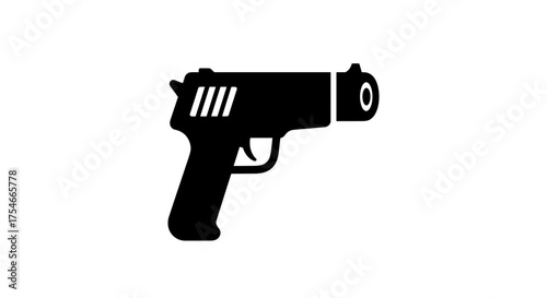 Black silhouette of a handgun pistol isolated on white background.