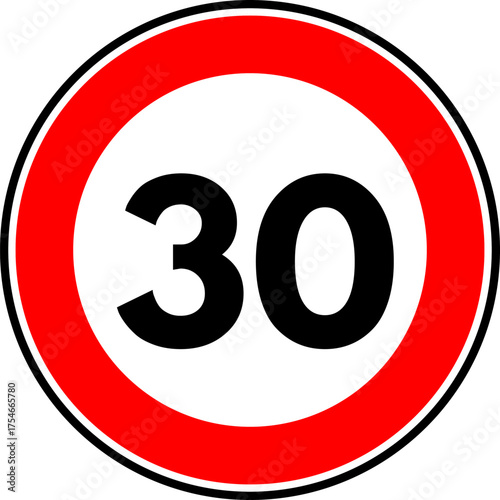 Speed limit 30 traffic sign, Speed limit 30 kilometers per hour road sign