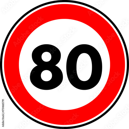 Speed limit 80 traffic sign, Speed limit 80 kilometers per hour road sign