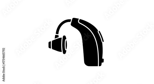 Black Silhouette of a Modern Hearing Aid Device.