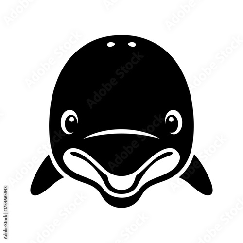Black and White Stylized Dolphin Head Vector Icon on Clean White Background