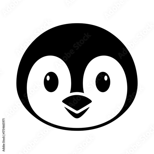 Cute Minimalist Black and White Penguin Head Vector Illustration
