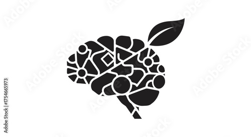 Brain with leaf representing mental health and growth.
