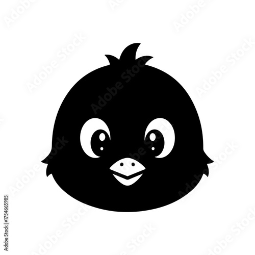 Simple Black Chick Head Vector Graphic with Cute Expression
