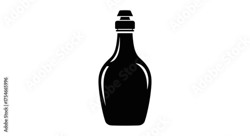 Classic glass bottle silhouette icon isolated on white.