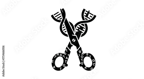 DNA helix being cut by scissors representing genetic engineering.