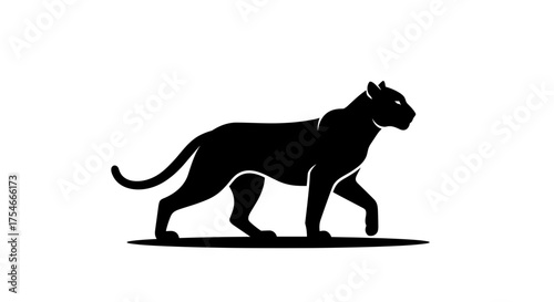 Elegant black panther silhouette on white background.