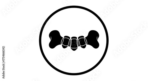 Human skeletal system illustration within a circular frame.