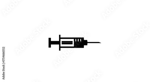 Minimalist Black Syringe Icon on White Background.