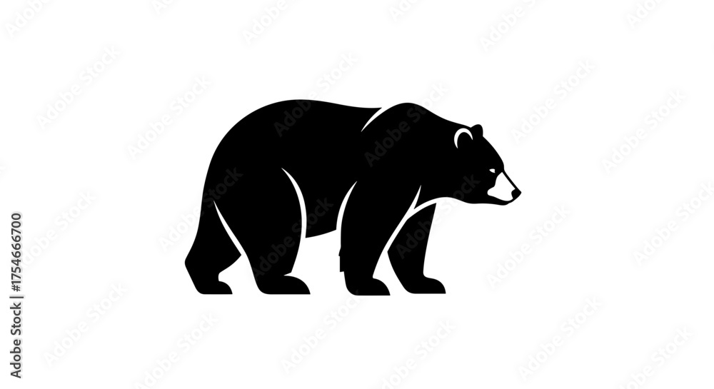Fototapeta premium Silhouette of a Bear Walking on White Background.