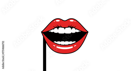 Red Lips Open Mouth Prop on Stick.