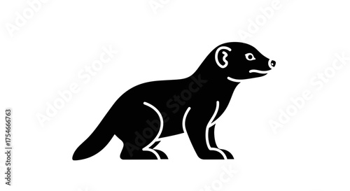 Silhouette of a Mink Standing on White Background.