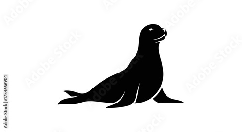Simple black silhouette of a seal sitting on a white background.