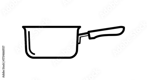 Simple Line Art Illustration of a Saucepan for Cooking and Kitchen Utensils.