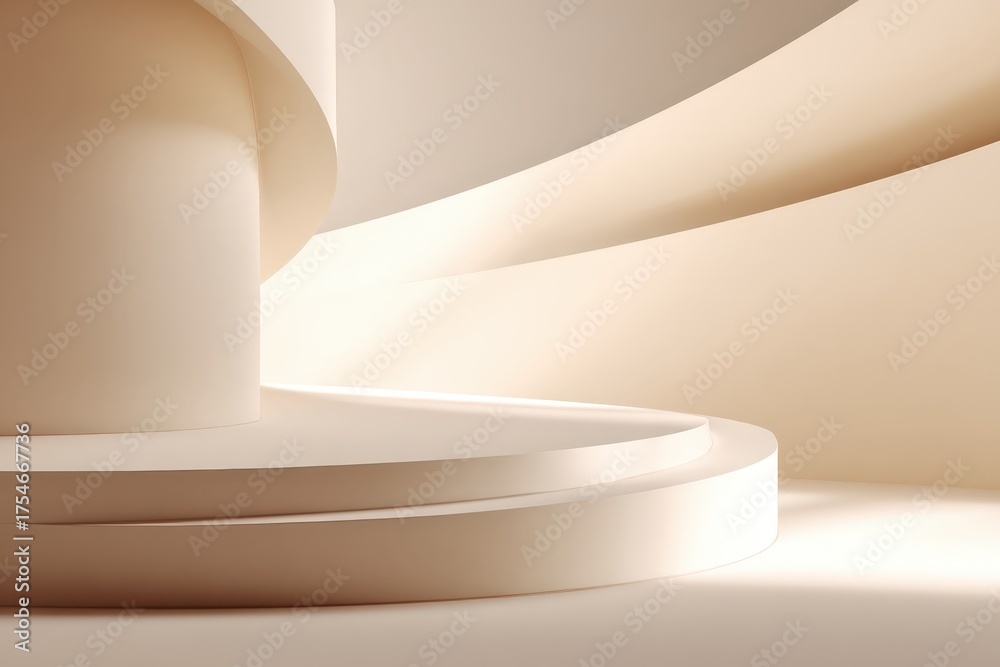 Fototapeta premium Soft Curved Shapes in Minimalist Interior Design with Natural Light and Neutral Tones
