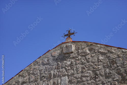 Close-up of the cross of the Parmeniotissa Monastery on the island of Rhodes - Greece
