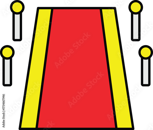 a red carpet with golden ropes and lights