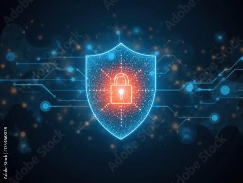 Wallpaper Mural Digital Security Shield with Glowing Padlock and Circuit Board Connections Representing Cyber Protection and Network Safety Torontodigital.ca