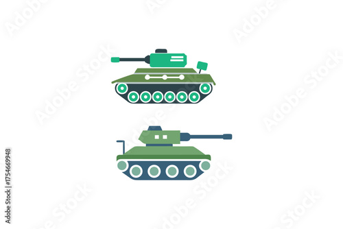 Stylized depiction of two military tanks in a flat design style