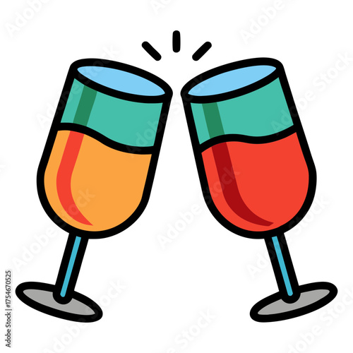 Illustration of two champagne glasses toasting for celebration party event and holiday cheer