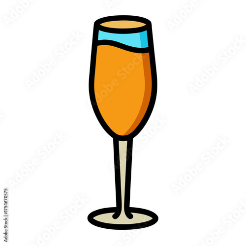 Illustration of mimosa cocktail drink in tall glass for brunch celebration and party time