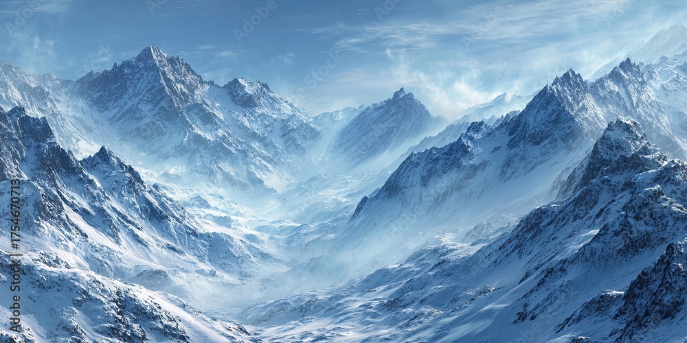 Fototapeta premium Panorama of winter mountains Concept of natural beauty and majestic landscapes.