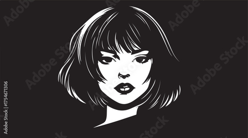 Stylish woman's vector illustration of a girl with long hair, showcasing beauty, fashion, and glamour with a chic hairstyle, elegant lips, and striking eyes