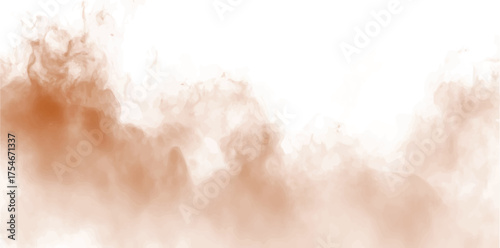 Ethereal wisps of brown smoke or dust drift across a clean white background