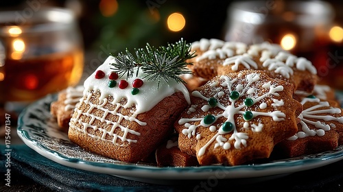Festive Christmas Gingerbread Cookies, Hand Decorated with Royal Icing and Sprinkles