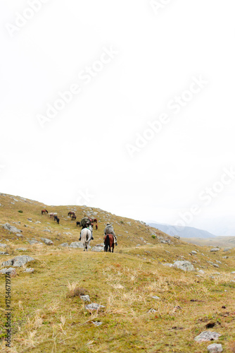 Kazakh Cowboy Riding Across the Steppes, Traditional Horsemen in Central Asian Landscape