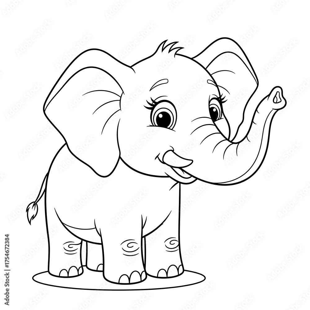 Naklejka premium Cute Elephant Coloring Page.