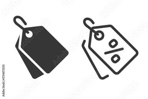 Discount offer sale tag icon line stroke outline graphic illustration set, simple price promotion special offer tag badge pictogram sign symbol solid bold shape silhouette