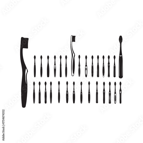 Illustration of collection of toothbrushes arranged in a row dental care concept
