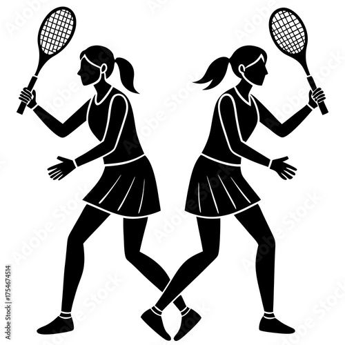 Female Badminton Players Vector Illustration | Dynamic Sports Girl Design