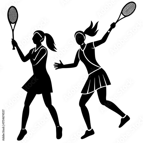 Female Badminton Players Vector Illustration | Dynamic Sports Girl Design