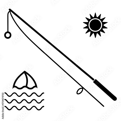 Fishing Rod Summer Vector Illustration | Outdoor Fishing Equipment Design