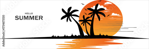 Coconut palm trees and sunset - vector file