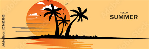 Coconut palm trees and sunset - vector file