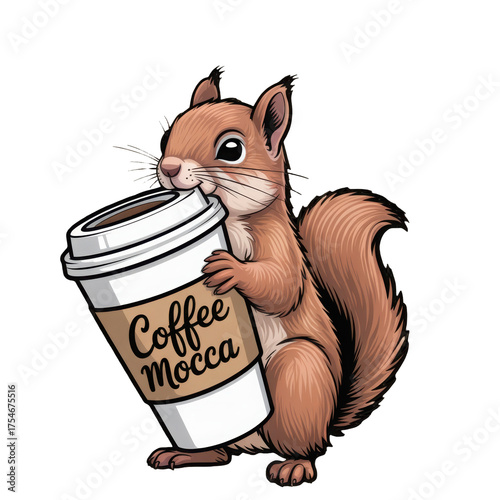 3d rendered illustration of a cute squirrel holding a coffee cup isolated on transparent background