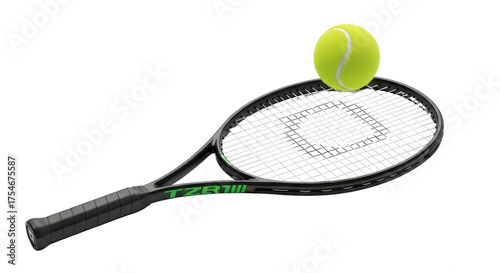 Tennis racket with tennis ball on strings isolated PNG with Transparent Background