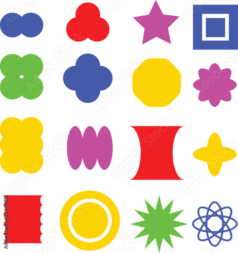 Abstract geometric shapes and icons. Colorful groovy brutal figures. Modern design aesthetic.