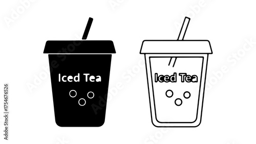 Iced tea drinks with straw with transparent background
