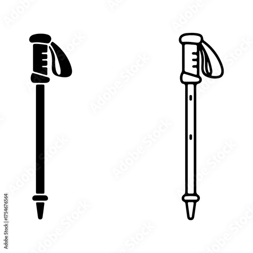 Hiking poles outline with transparent background
