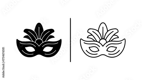 Carnival masks outline and solid with transparent background