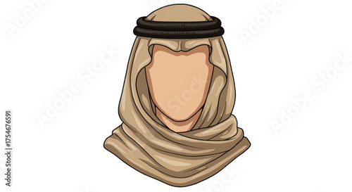 A Traditional Arab Keffiyeh Headdress Illustration, Cultural Headwear