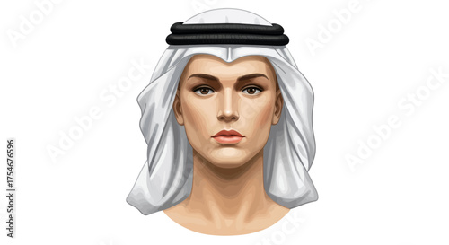 Portrait of a Man in Traditional Arab Attire, Featuring a White Ghutra and Black Agal