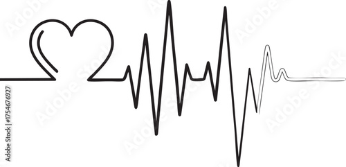 A continuous line drawing of a heart symbol transitioning into an EKG heartbeat pulse.